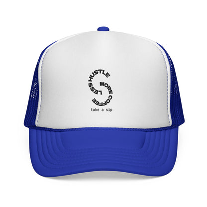 Trucker Cap — 'Hustle More, Sleep Less' Minimal Logo Mesh Hat