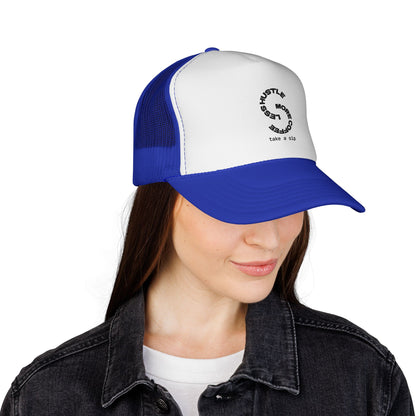 Trucker Cap — 'Hustle More, Sleep Less' Minimal Logo Mesh Hat