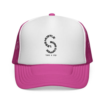 Trucker Cap — 'Hustle More, Sleep Less' Minimal Logo Mesh Hat