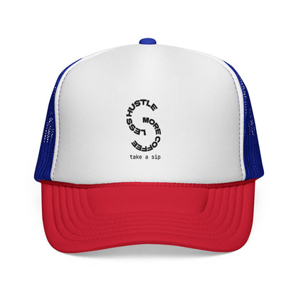 Trucker Cap — 'Hustle More, Sleep Less' Minimal Logo Mesh Hat