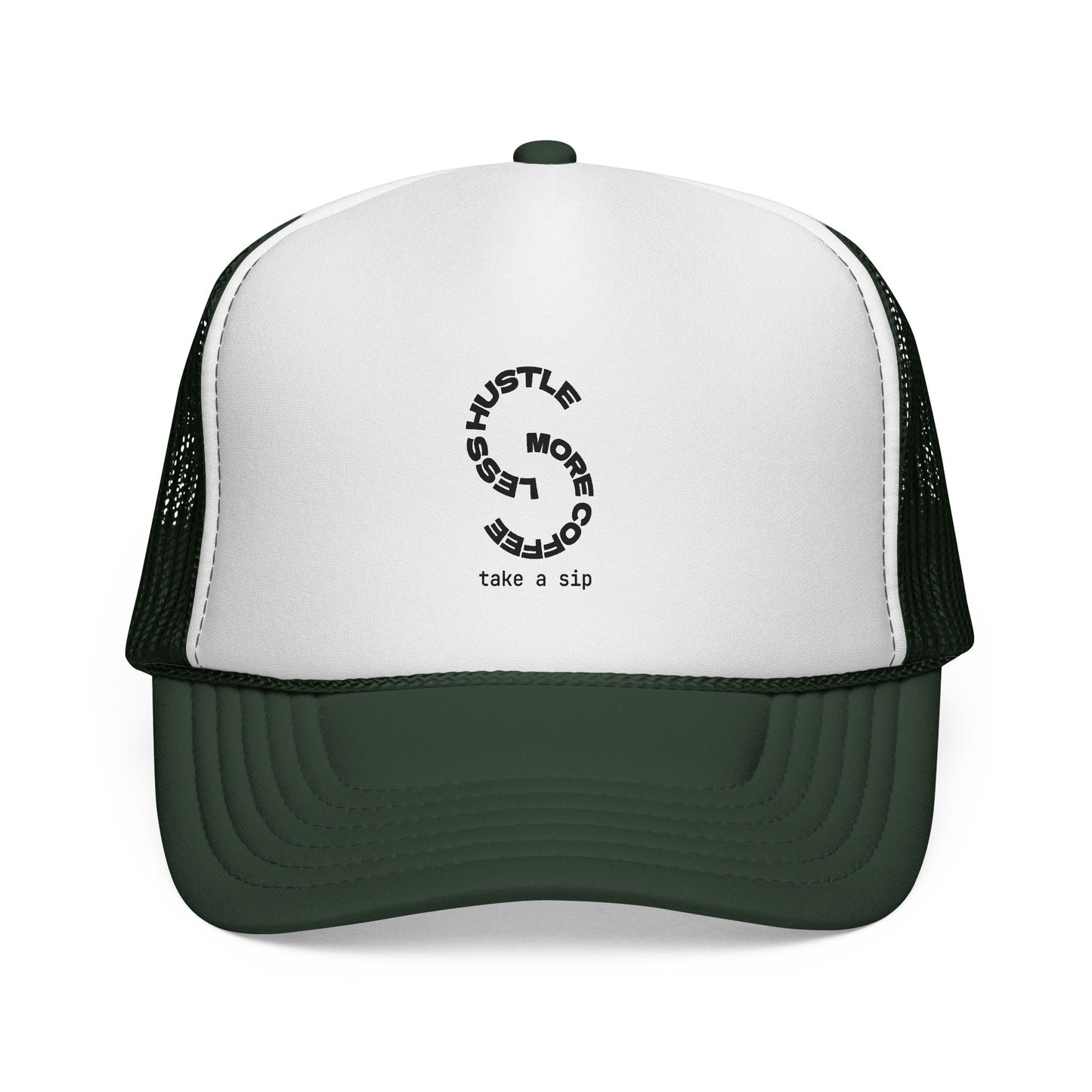 Trucker Cap — 'Hustle More, Sleep Less' Minimal Logo Mesh Hat