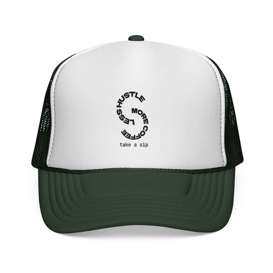Trucker Cap — 'Hustle More, Sleep Less' Minimal Logo Mesh Hat