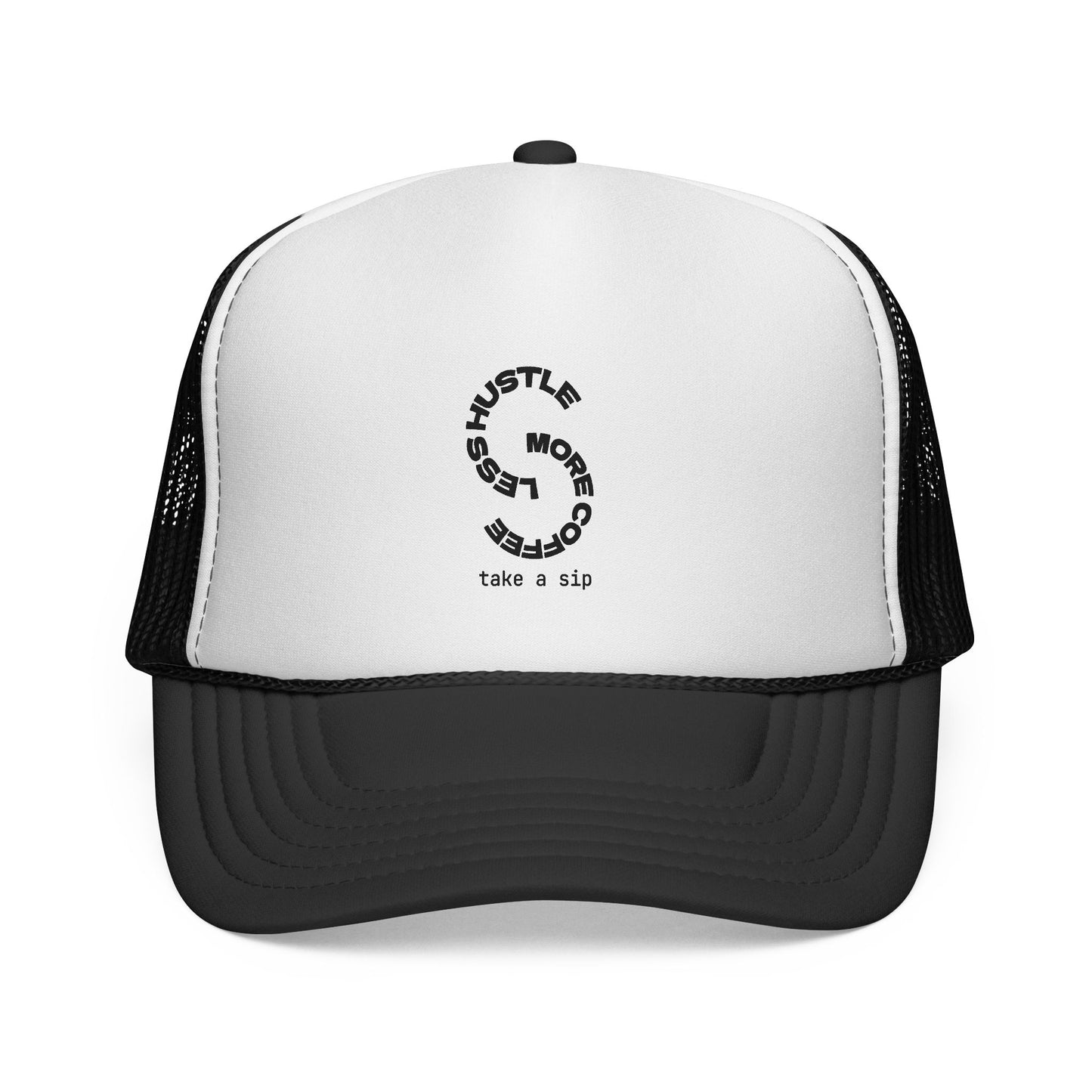Trucker Cap — 'Hustle More, Sleep Less' Minimal Logo Mesh Hat
