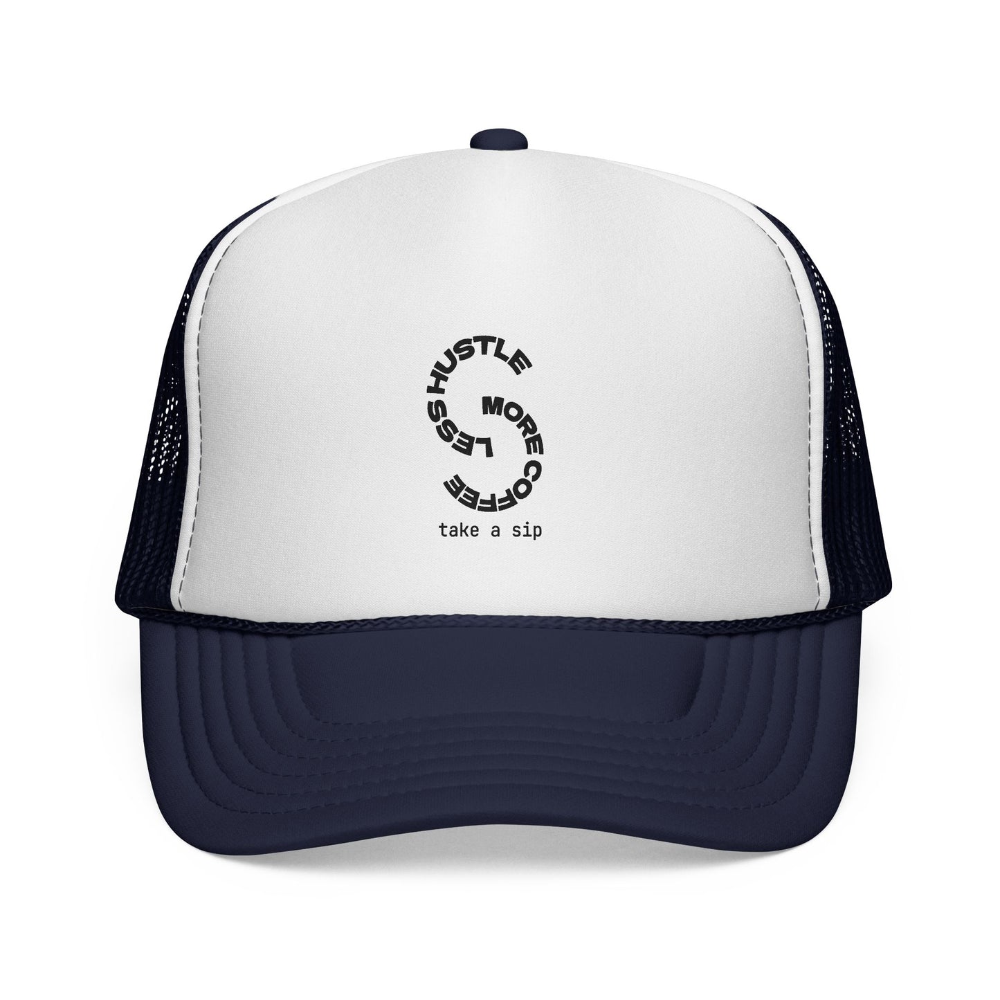 Trucker Cap — 'Hustle More, Sleep Less' Minimal Logo Mesh Hat