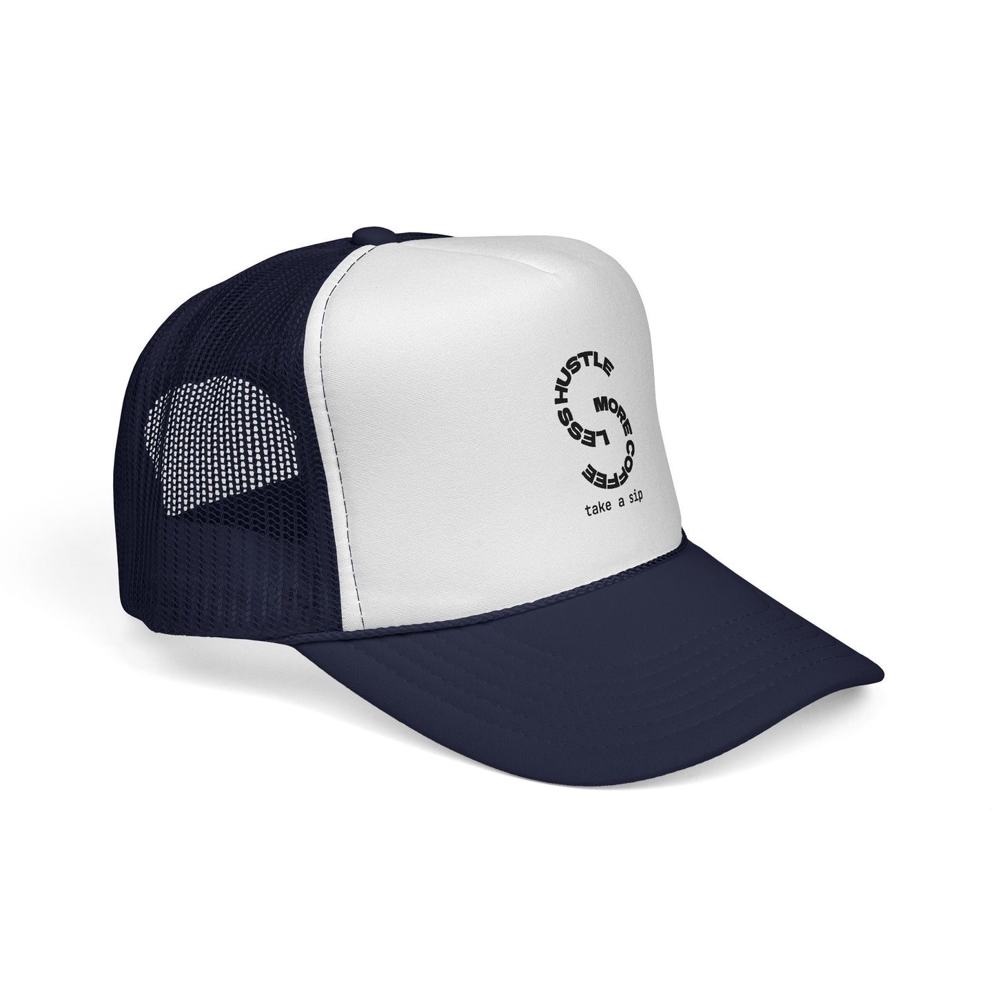 Trucker Cap — 'Hustle More, Sleep Less' Minimal Logo Mesh Hat