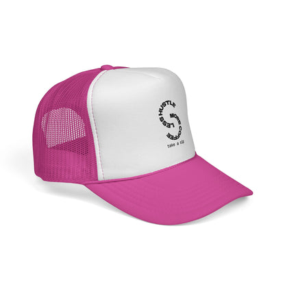 Trucker Cap — 'Hustle More, Sleep Less' Minimal Logo Mesh Hat