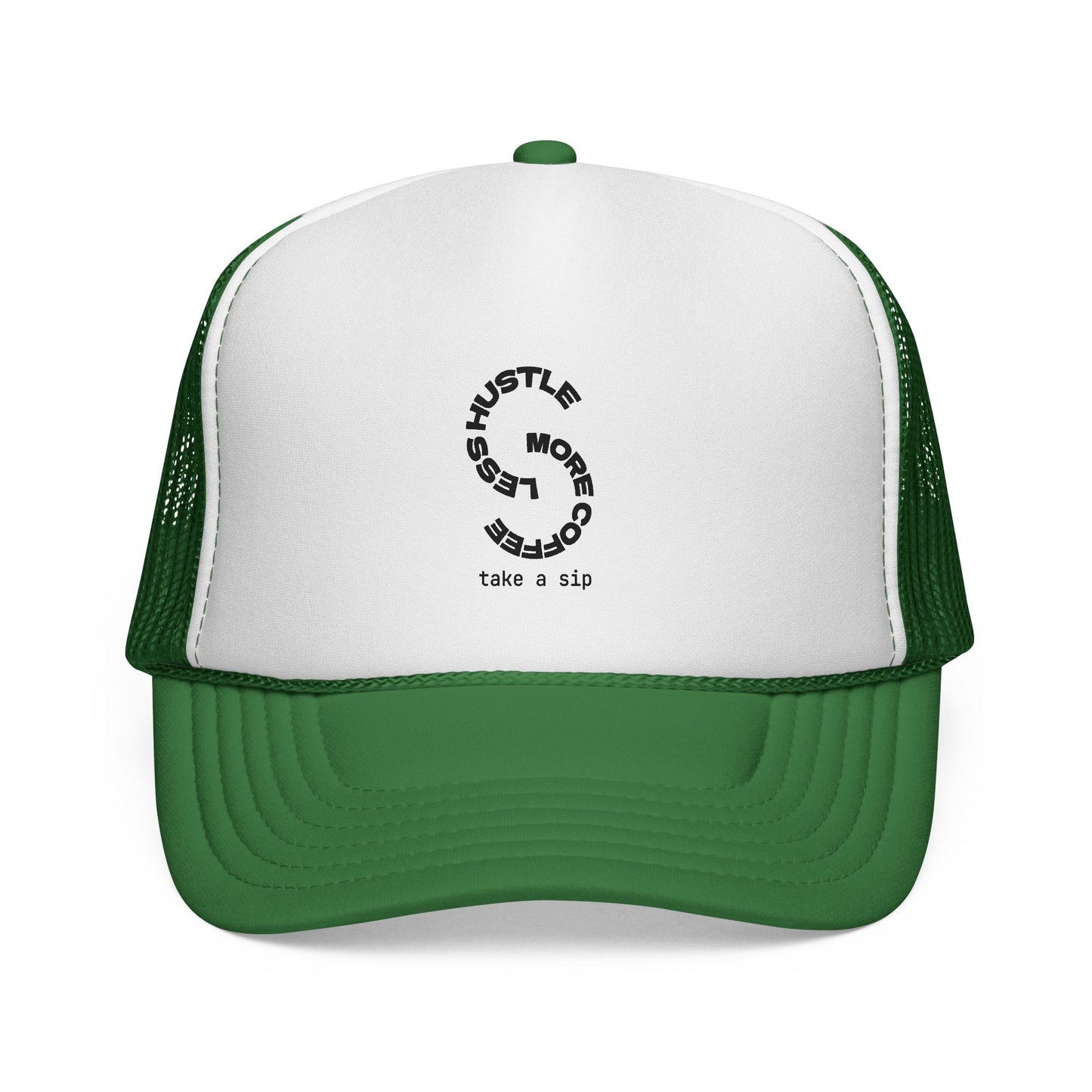 Trucker Cap — 'Hustle More, Sleep Less' Minimal Logo Mesh Hat