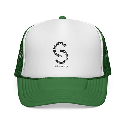 Trucker Cap — 'Hustle More, Sleep Less' Minimal Logo Mesh Hat